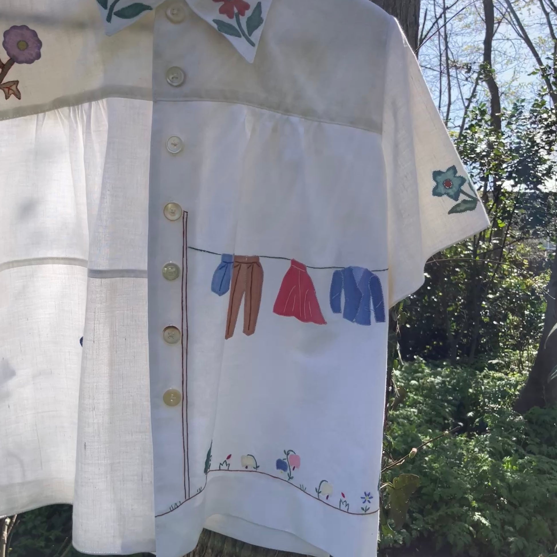 recycled linen applique shirt