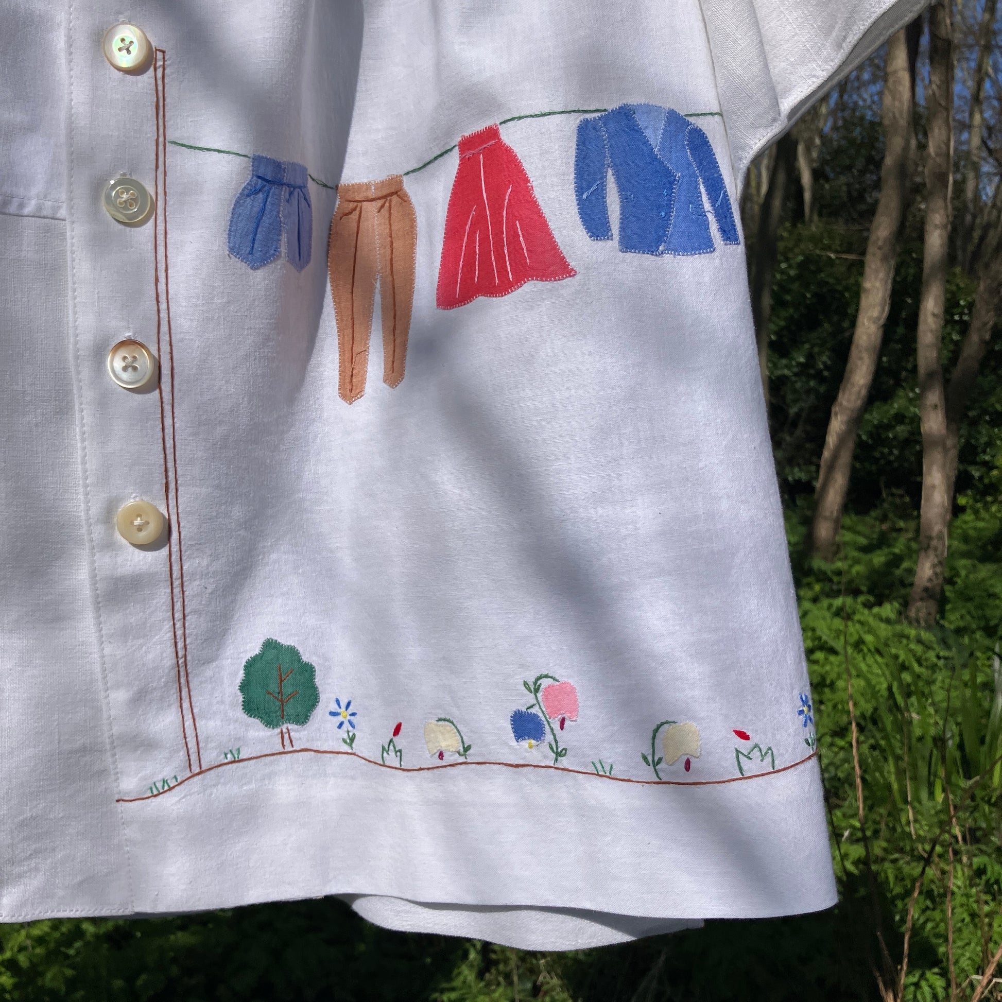 recycled linen applique shirt
