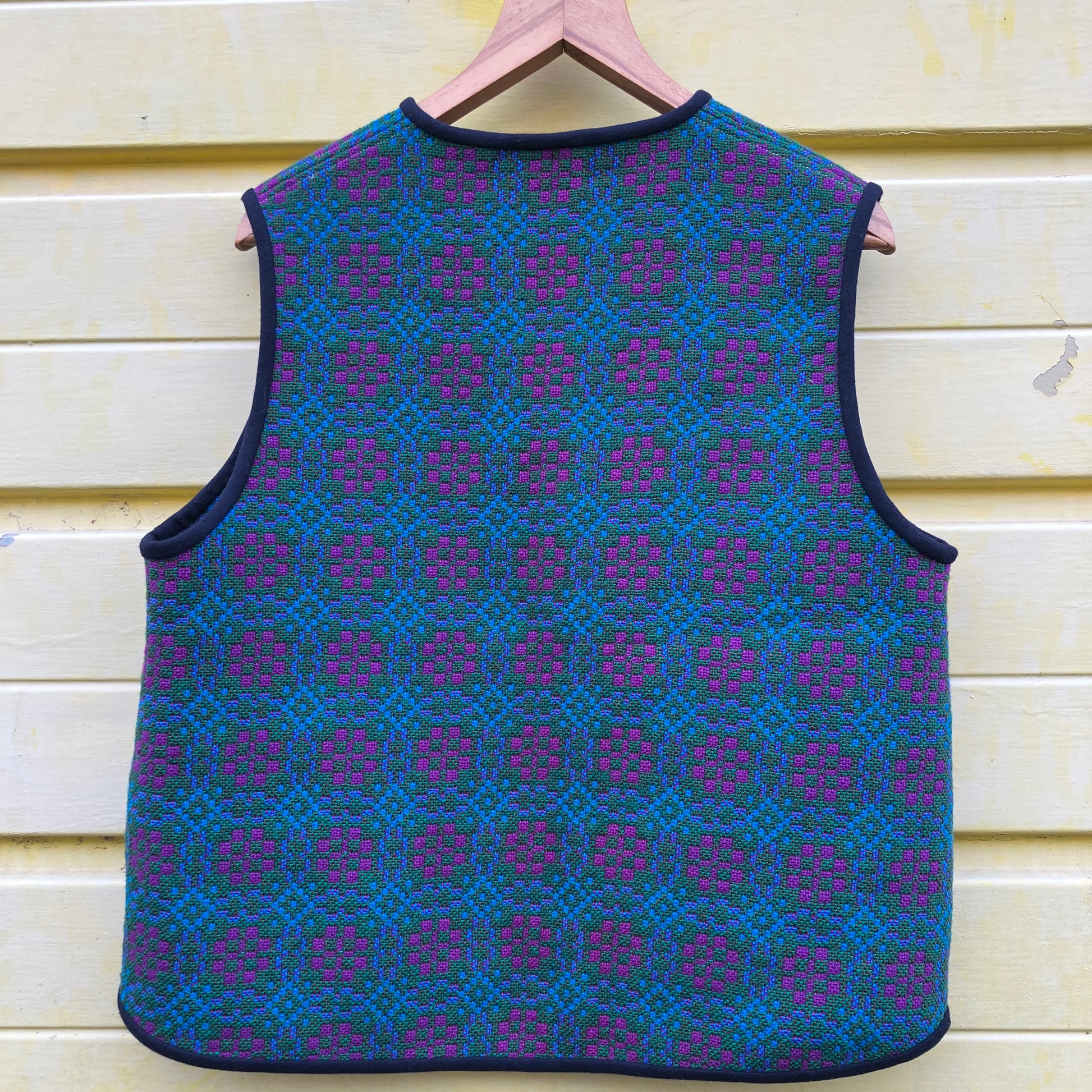 cosy vest made from vintage recycled welsh wool tapestry