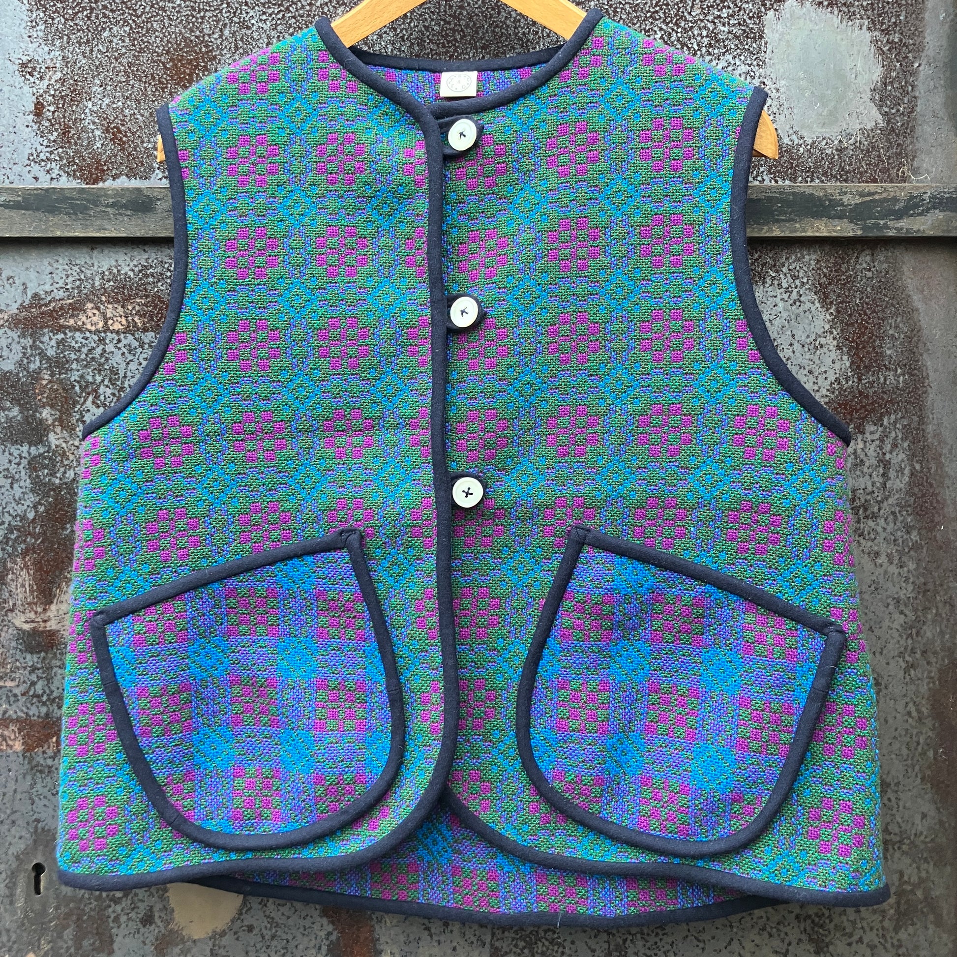 cosy vest made from vintage recycled welsh wool tapestry