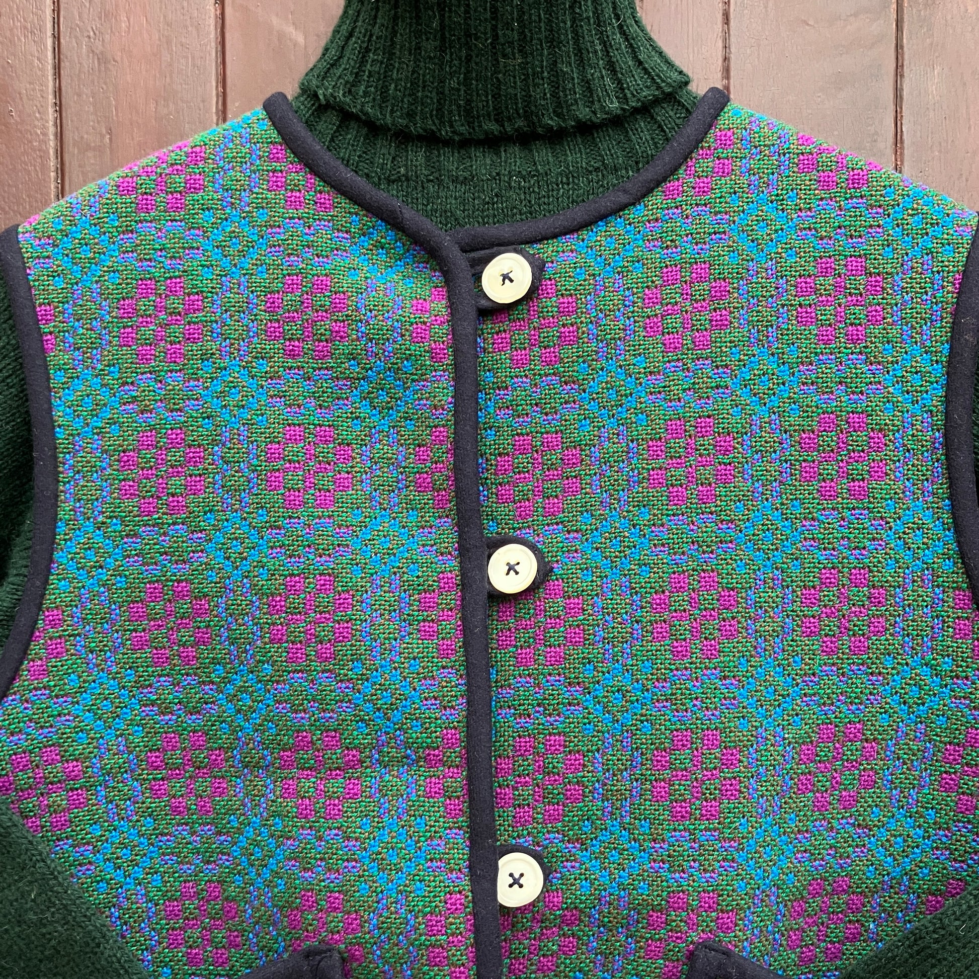 cosy vest made from vintage recycled welsh wool tapestry