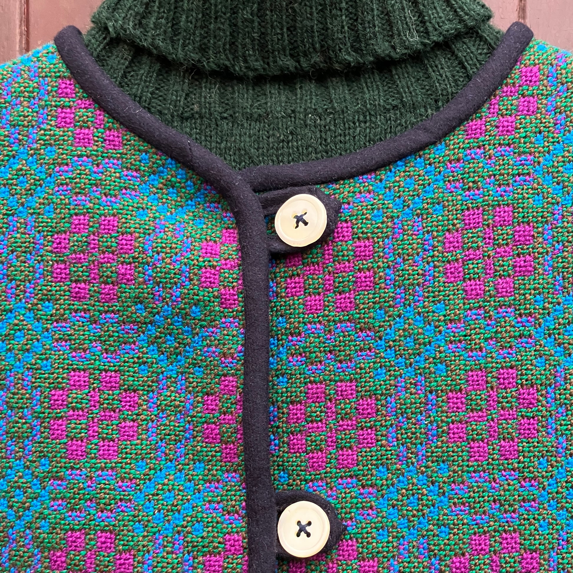 cosy vest made from vintage recycled welsh wool tapestry
