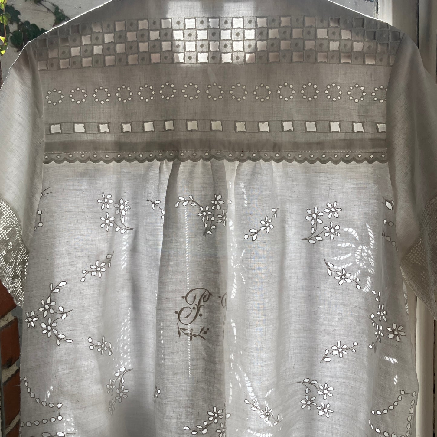 White cutwork recycled tablecloth blouse