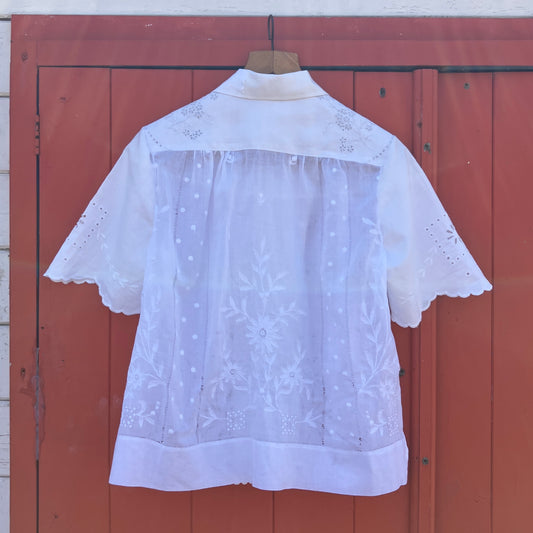 Whitework recycled tablecloth blouse