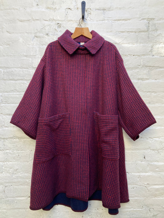 Handmade reclaimed wool double-sided checked coat