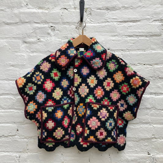 Handmade reclaimed crochet granny square blanket jacket