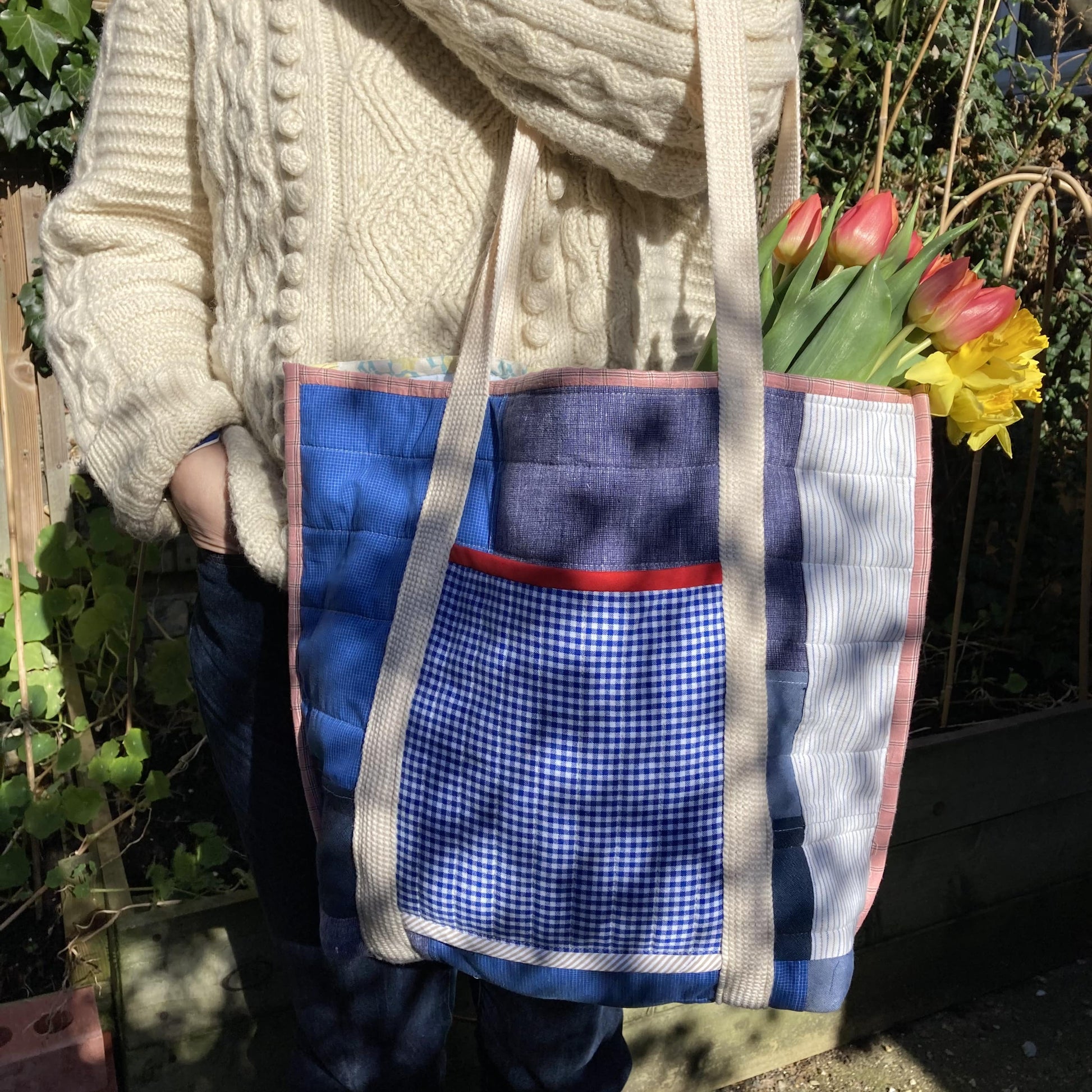 Large handmade quilted patchwork tote bag - Main Image