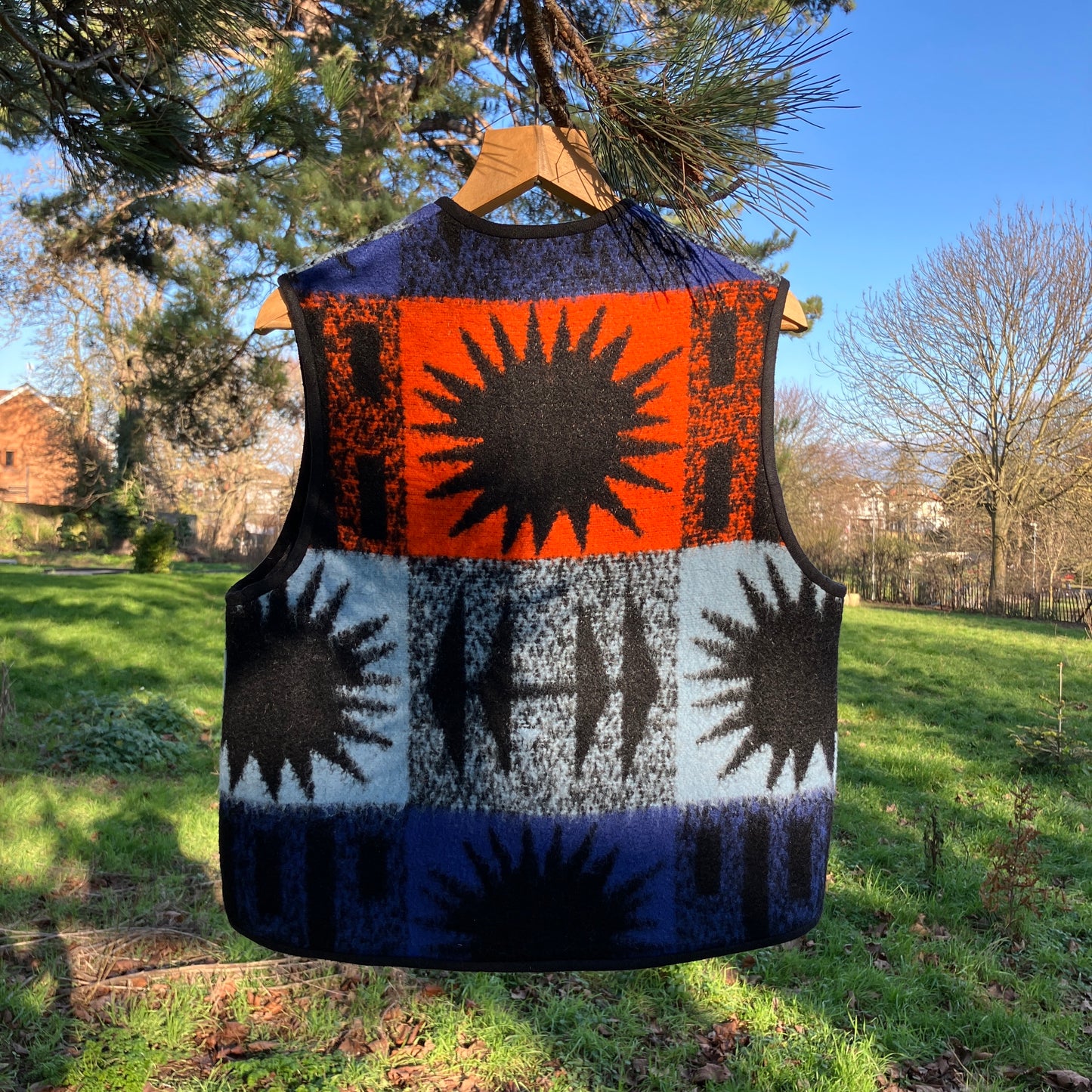 Handmade star pocket reclaimed blanket vest